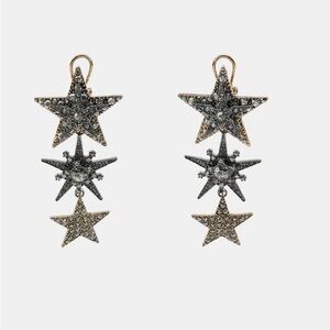 NWT. Zara Anthracite Grey Metal Sparkly Dangle Earrings.